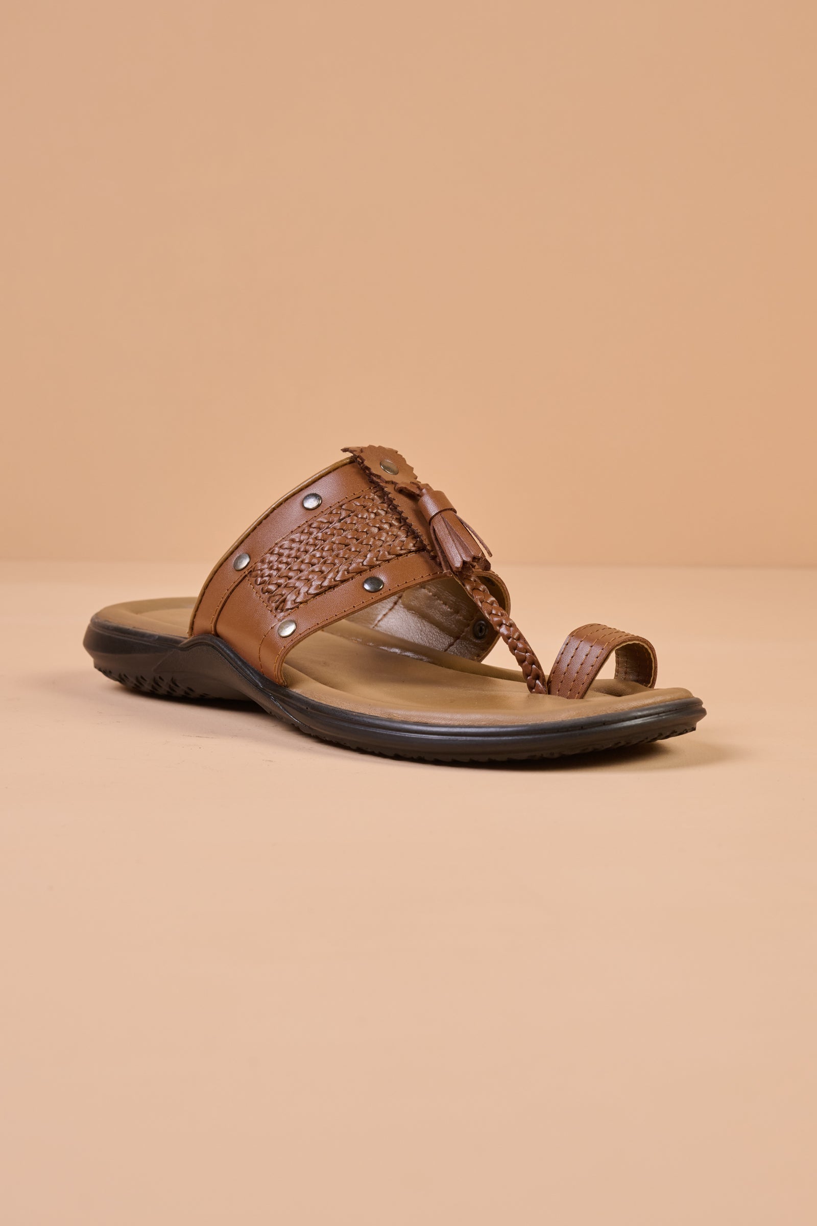 Leather Sandal With Woven Strap