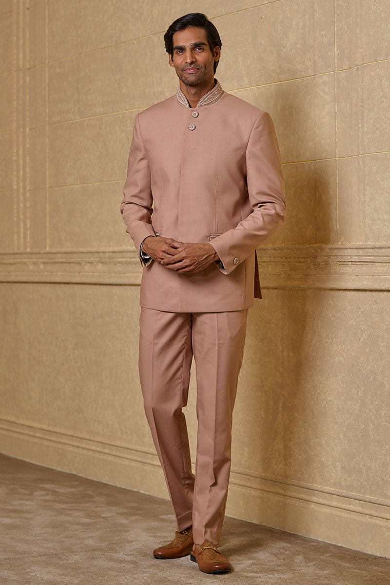 Peach Classic Bandhgala With Embroidery Detail