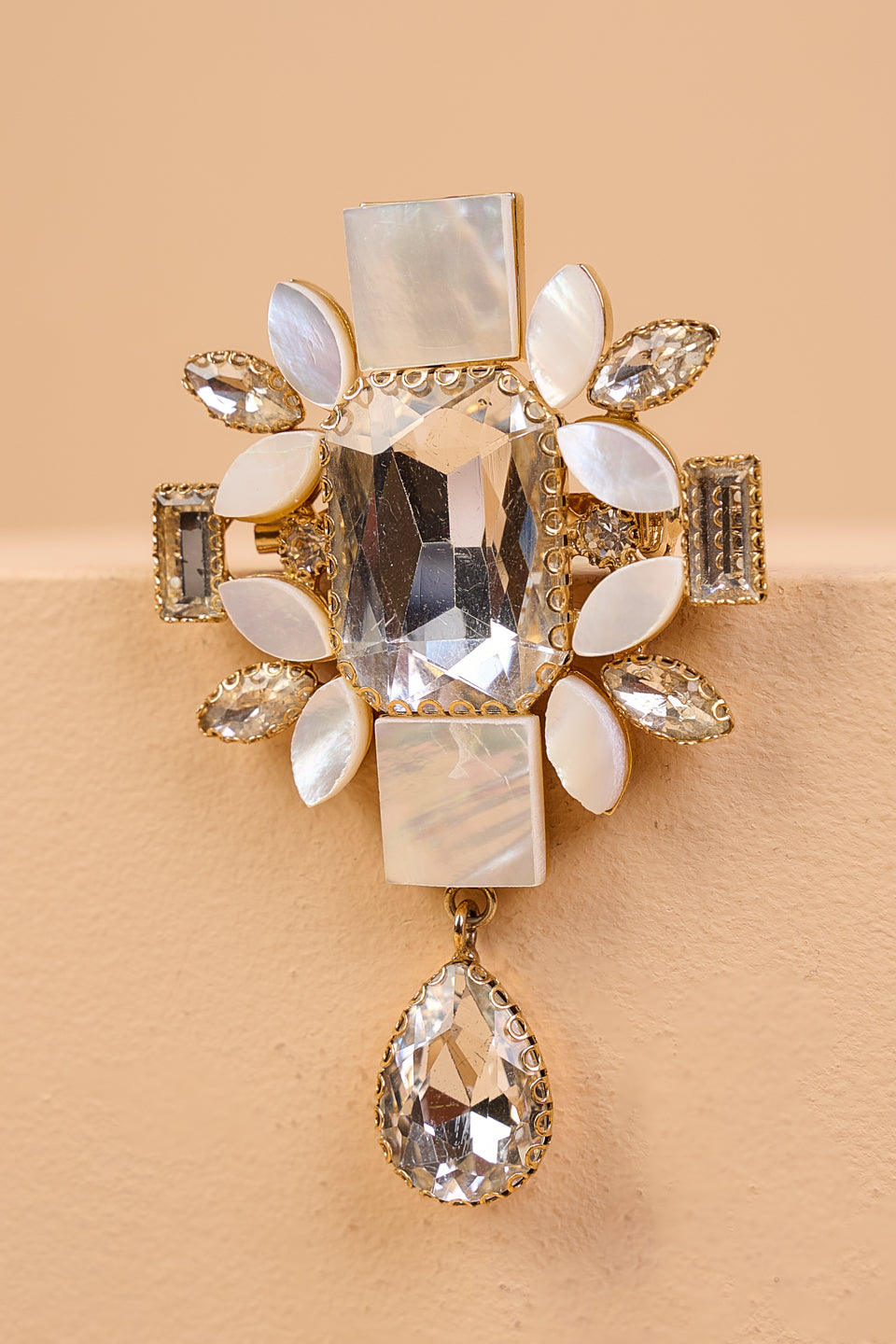 Mother Of Pearl Stone Brooch with Centre Crystal
