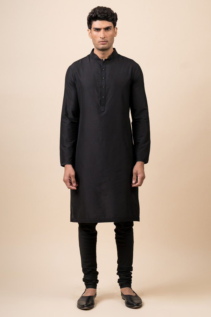 Black Zero Point Collar Kurta