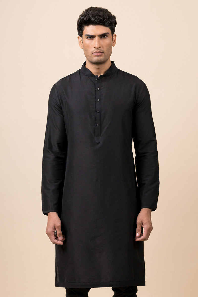 Black Zero Point Collar Kurta