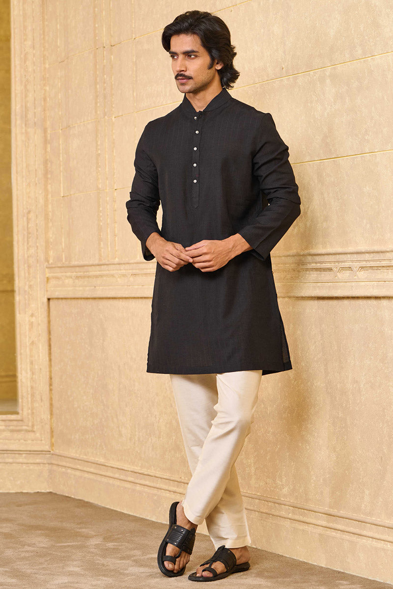 Black Kurta with Top Stitch Detailing