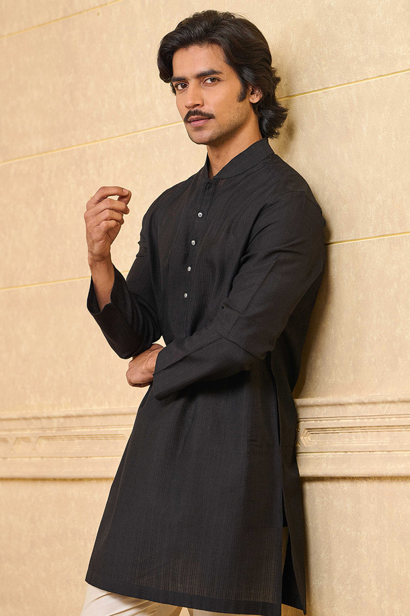 Black Kurta with Top Stitch Detailing