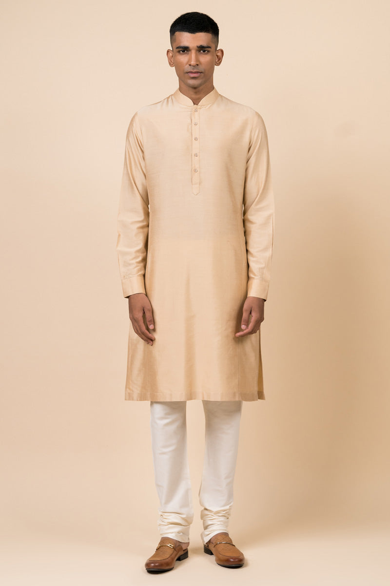 Beige Single Kurta With Zero Point Collar