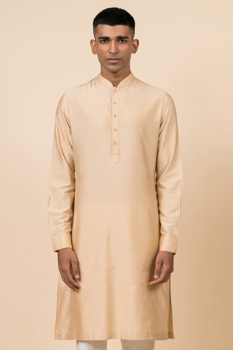 Beige Single Kurta With Zero Point Collar