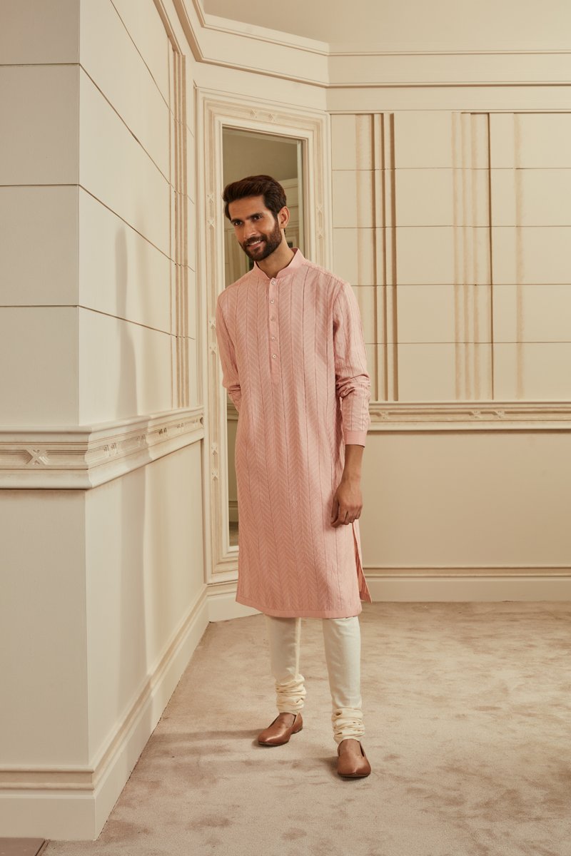 Nude Kurta Set With All Over Jaali Detailing
