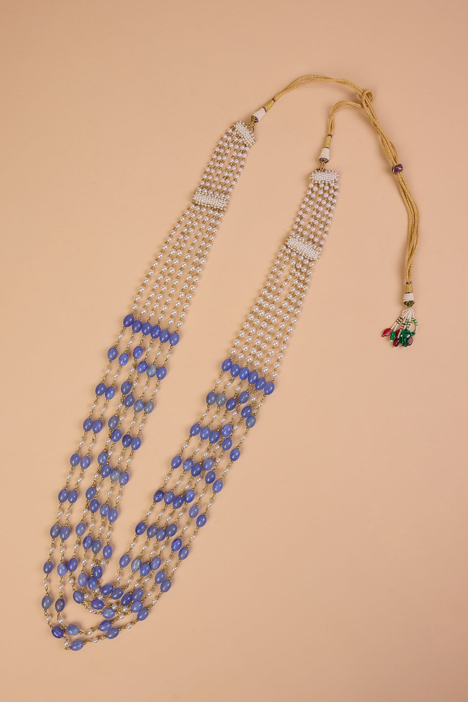 6 Layered Ivory & Blue Beads Mala