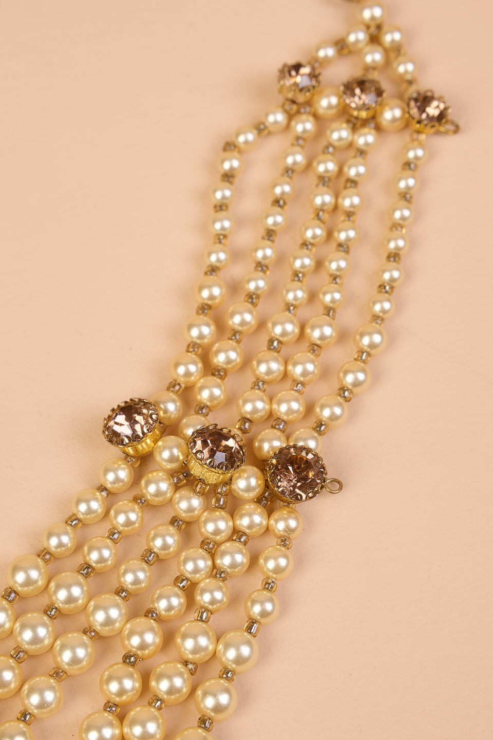 6 Layered Gold Beads Mala With Centre Drop Crystal