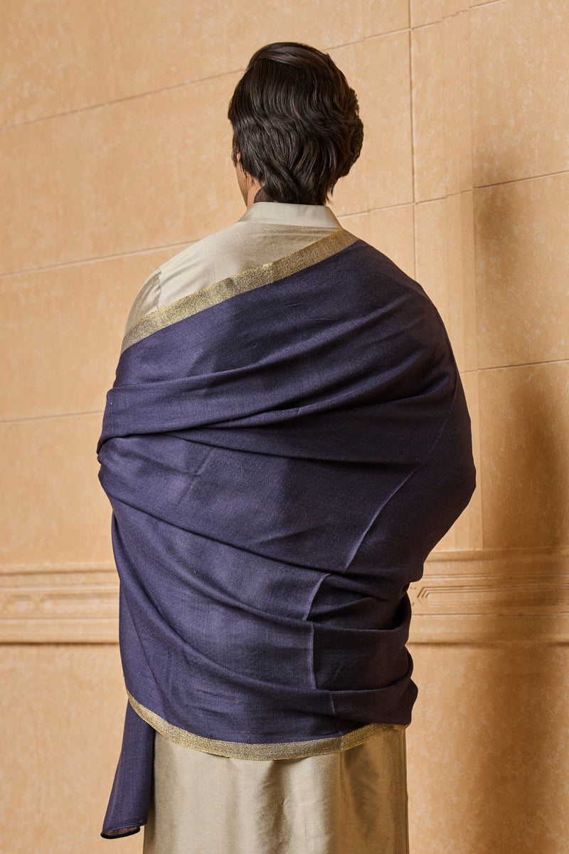 Medium Blue Shawl With Zari Border