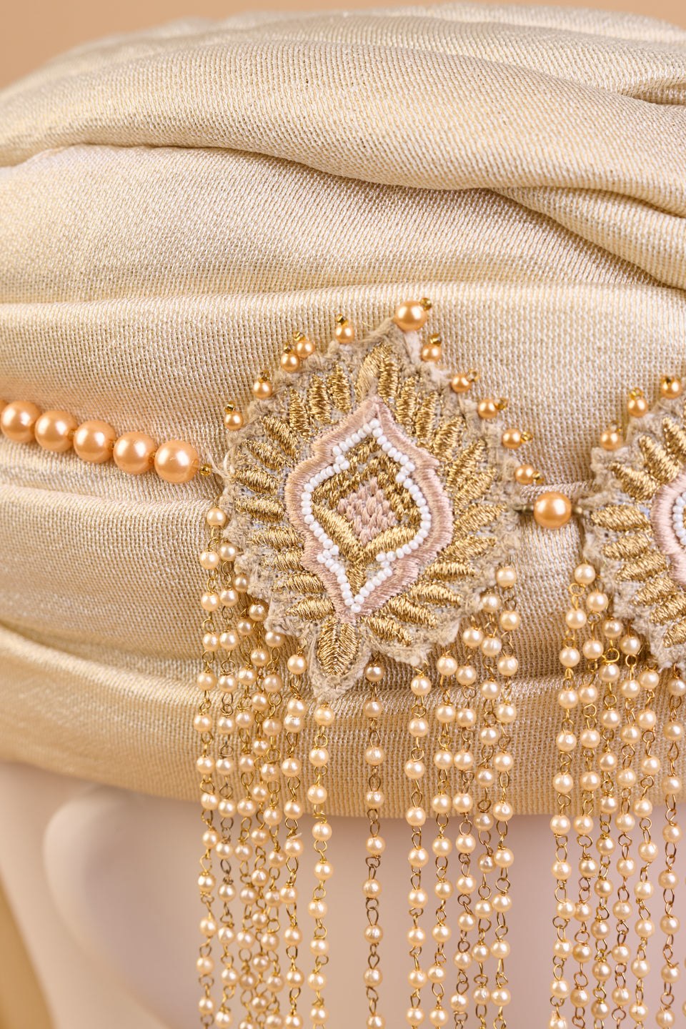 Gold Embroidered Sehra With Golden Drop Beads