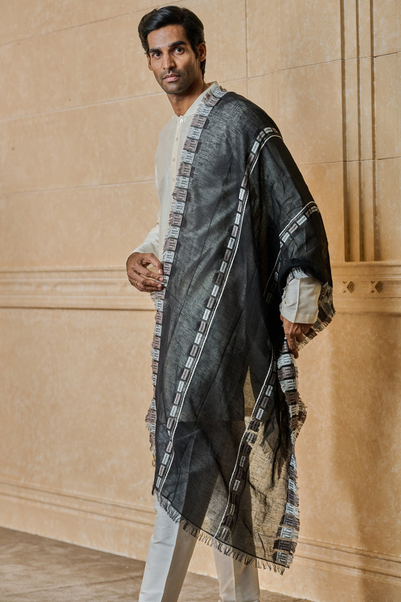 Black Shawl With Tasva Border Detailing