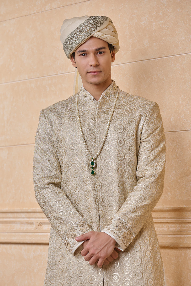 Ivory All Over Embroidered Sherwani