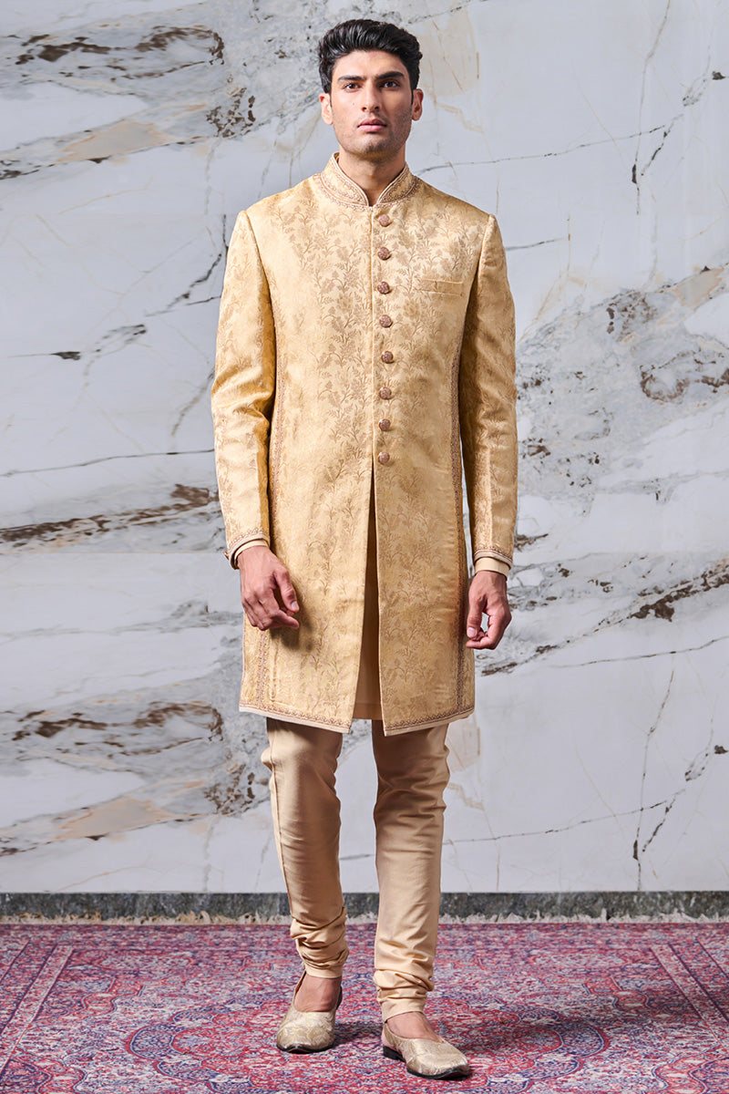 Gold All Over Java Embroidered Brocade Sherwani