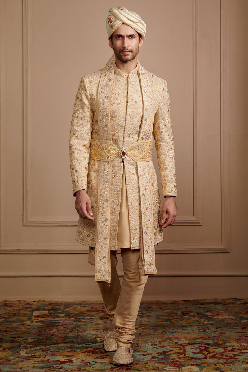 All Over Embroidered Sherwani In Tissue