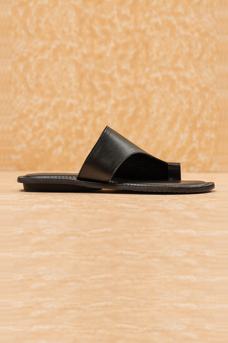 Solid black burnish leather sandal