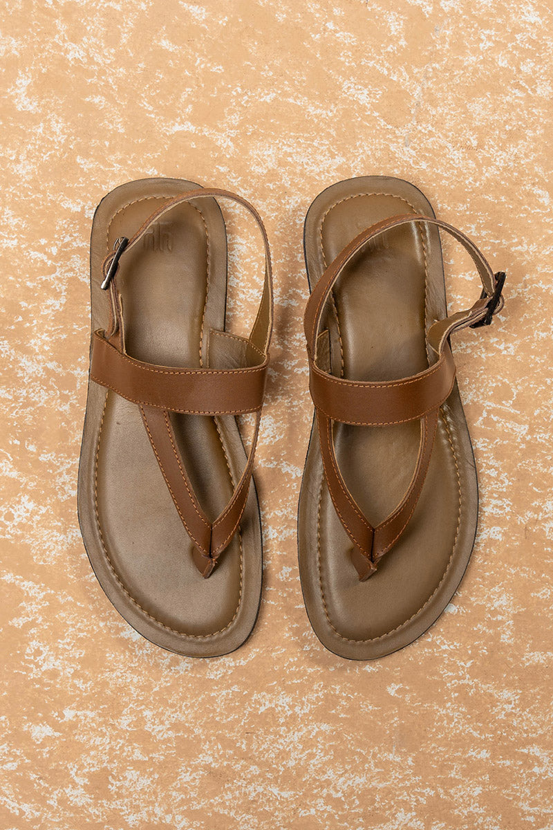 Tan burnish leather sandal with buckle