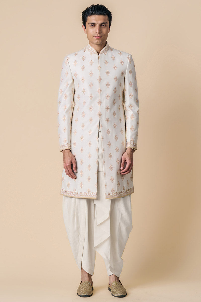 Ivory All Over Embroidered Achkan