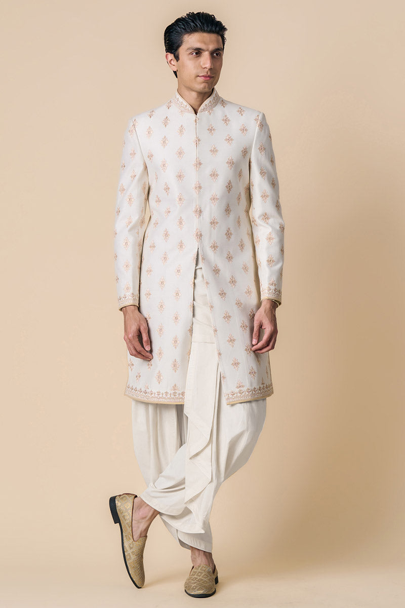 Ivory All Over Embroidered Achkan