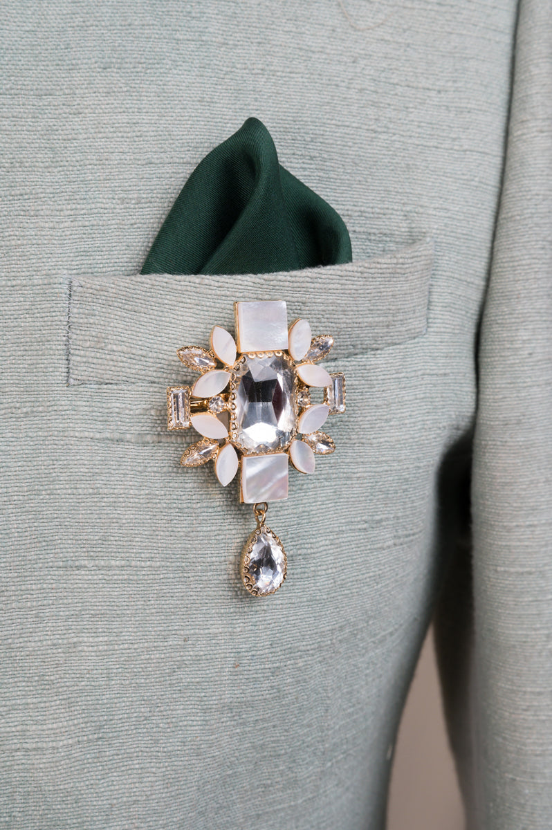 Octagon Crystal Mother Of Pearl Brooch