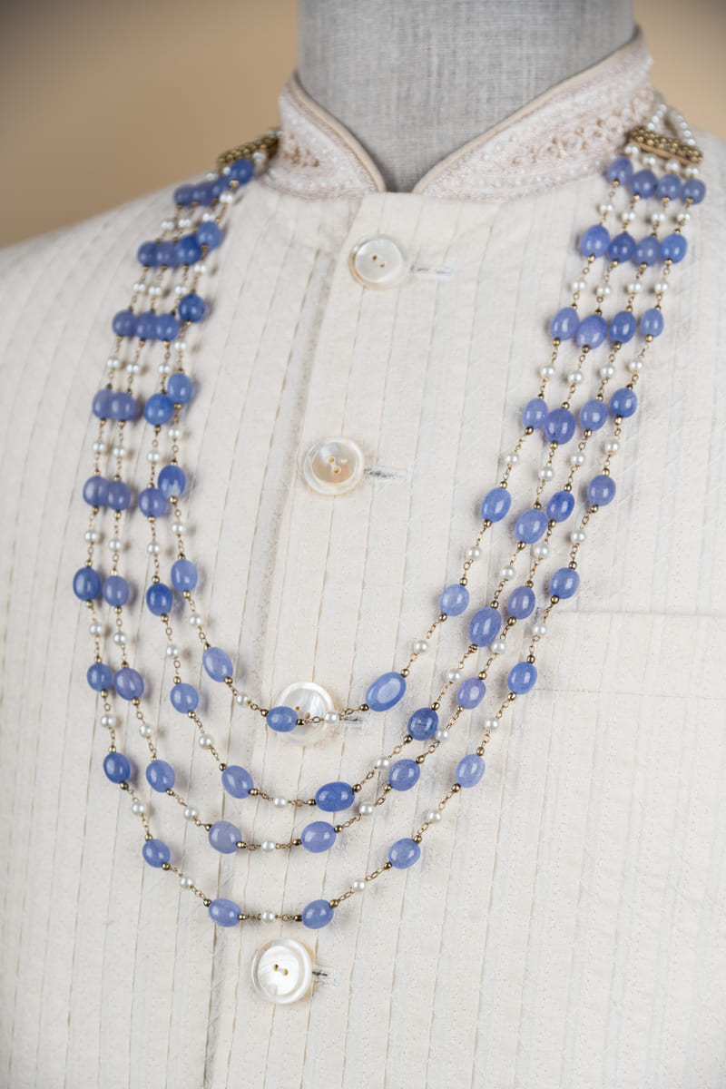 Blue And White Four Layered Mala