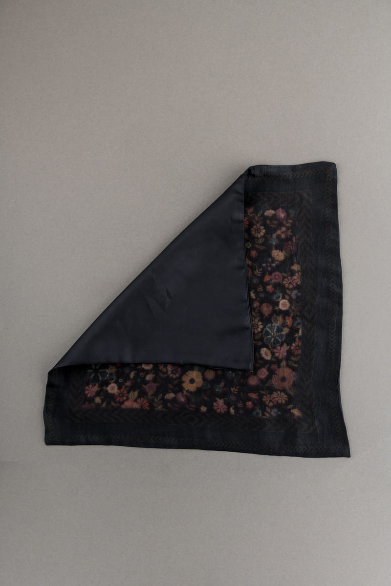 Black Floral Digitally Printed Pocket Square