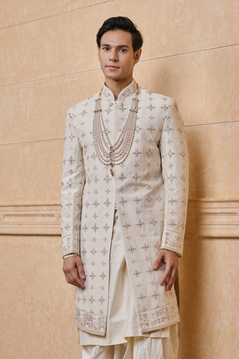 Ivory Sherwani Highlighted With Zardosi Work