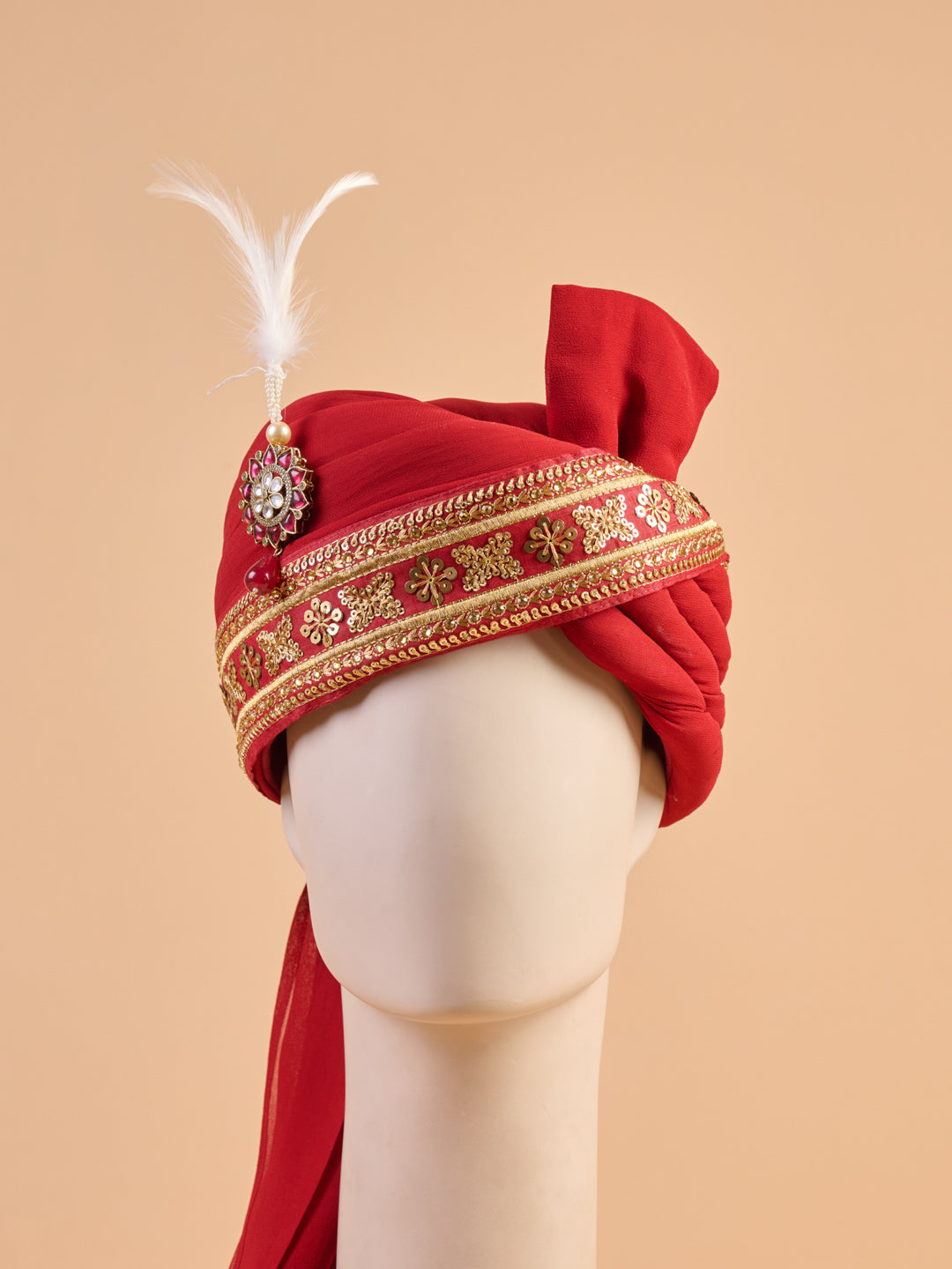 Safa With Embroidered Border And Sarpech