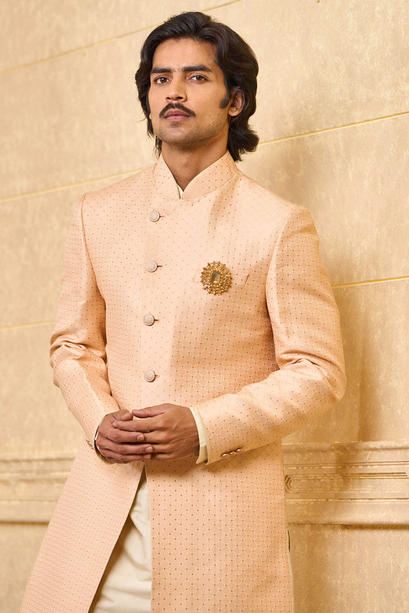 Brocade Achkan With Embroidered Collar