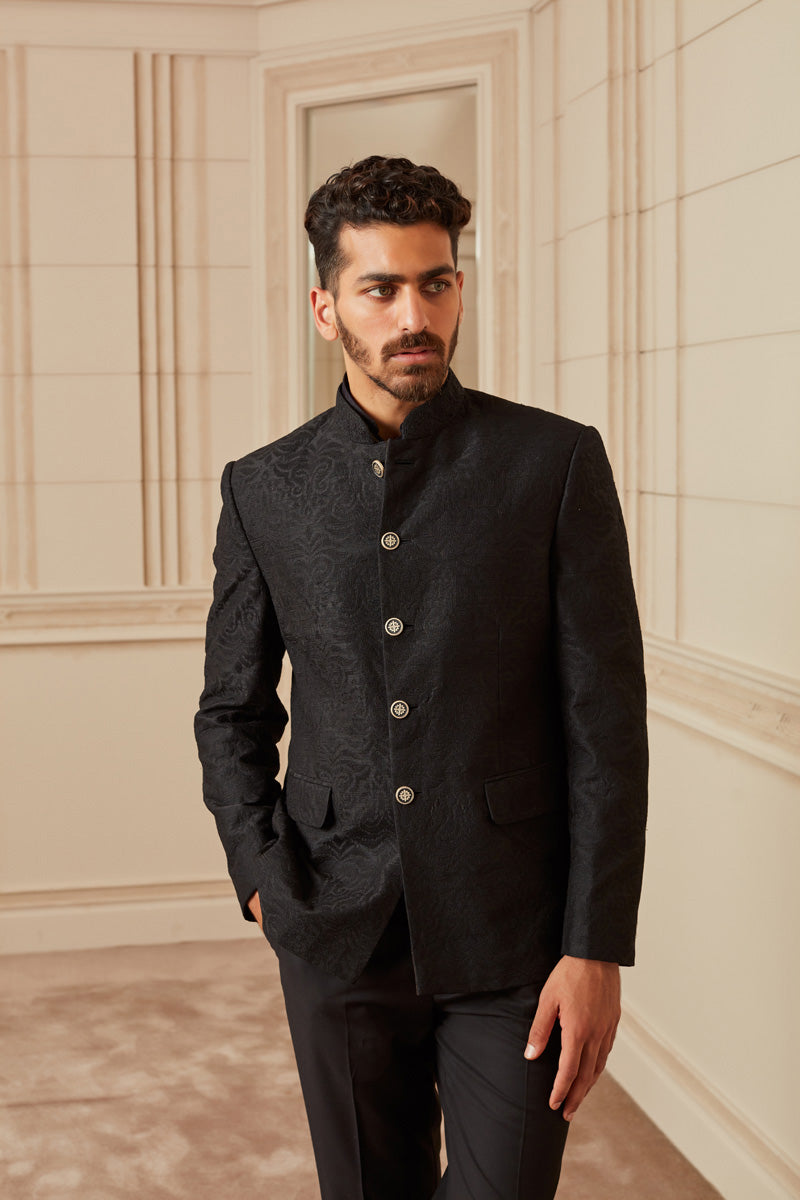 Black All Over Thread Embroidered Bandhgala