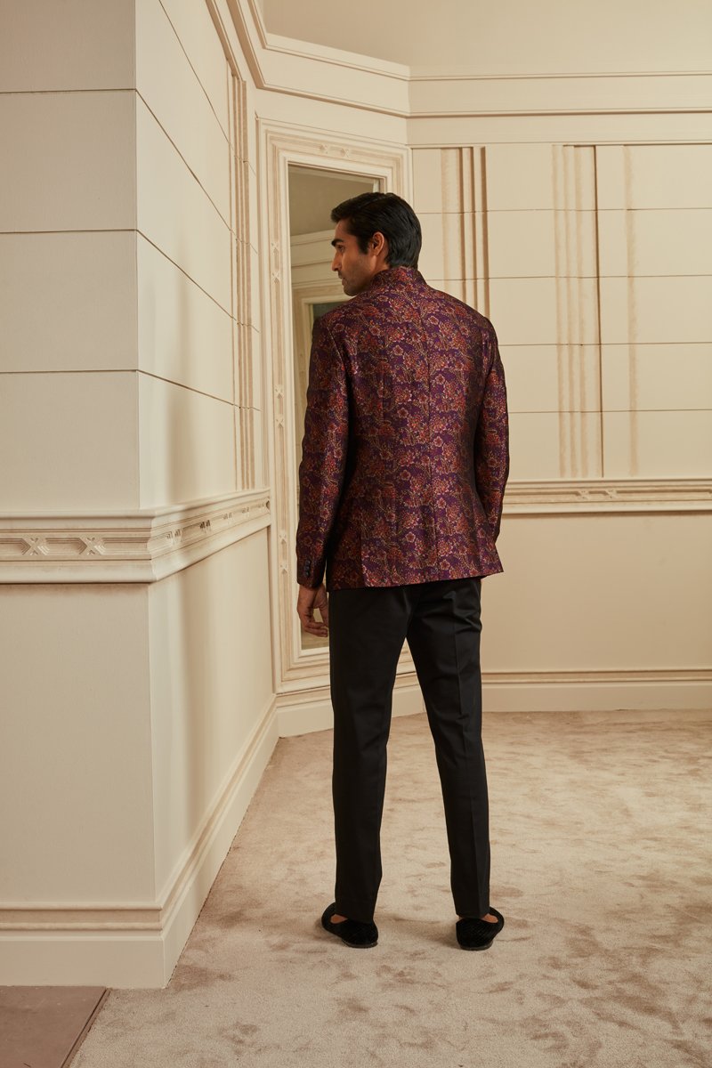 Purple Printed Bandhgala