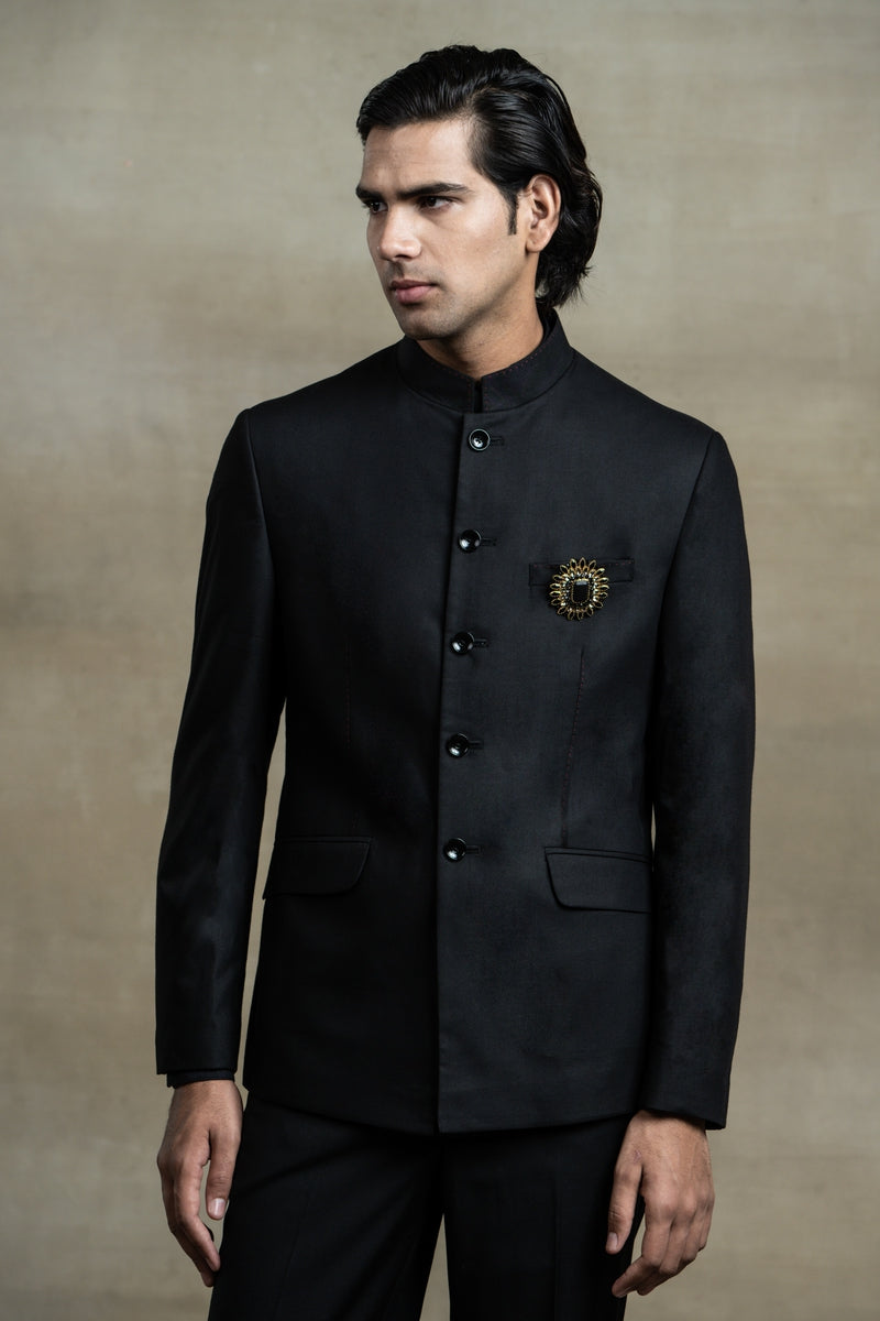 Black Bandhgala With Saddle Stich Detailing