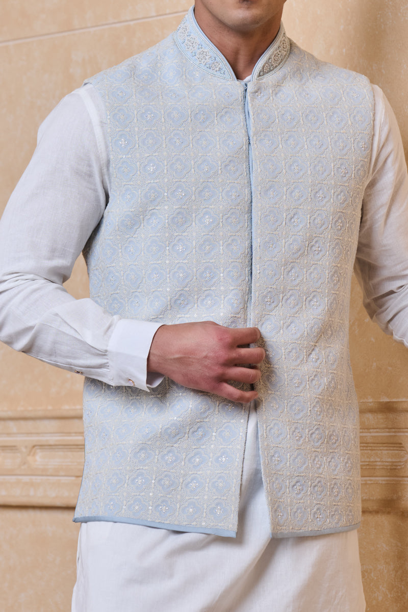 Light Blue Georgette Embroidered Bundi