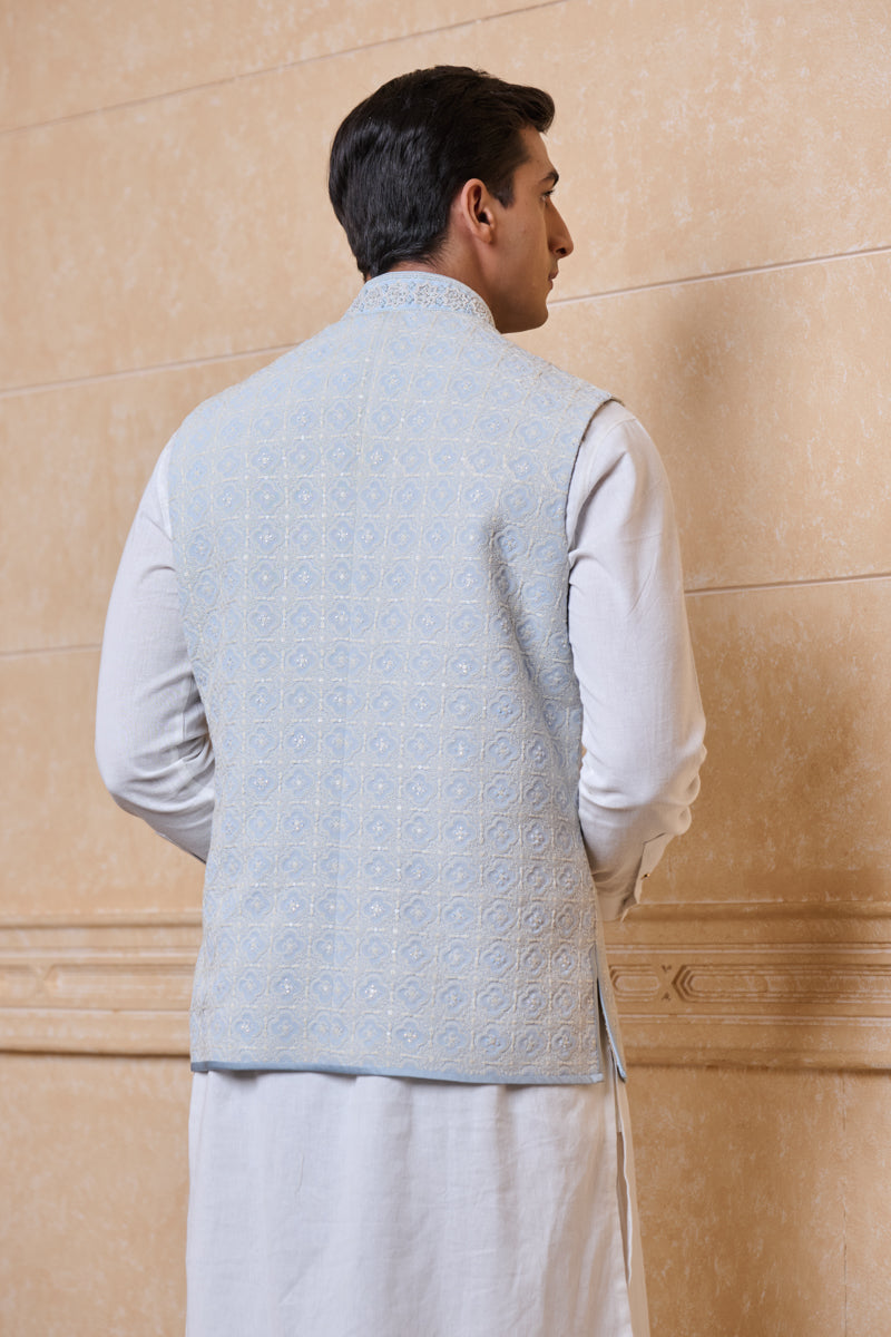 Light Blue Georgette Embroidered Bundi