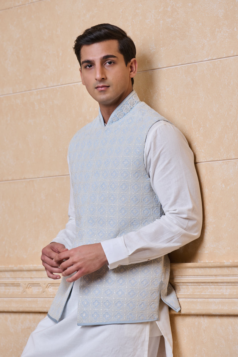 Light Blue Georgette Embroidered Bundi