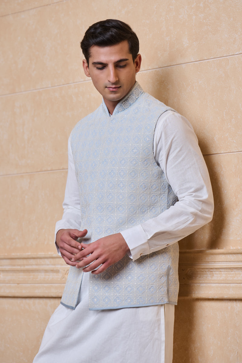 Light Blue Georgette Embroidered Bundi