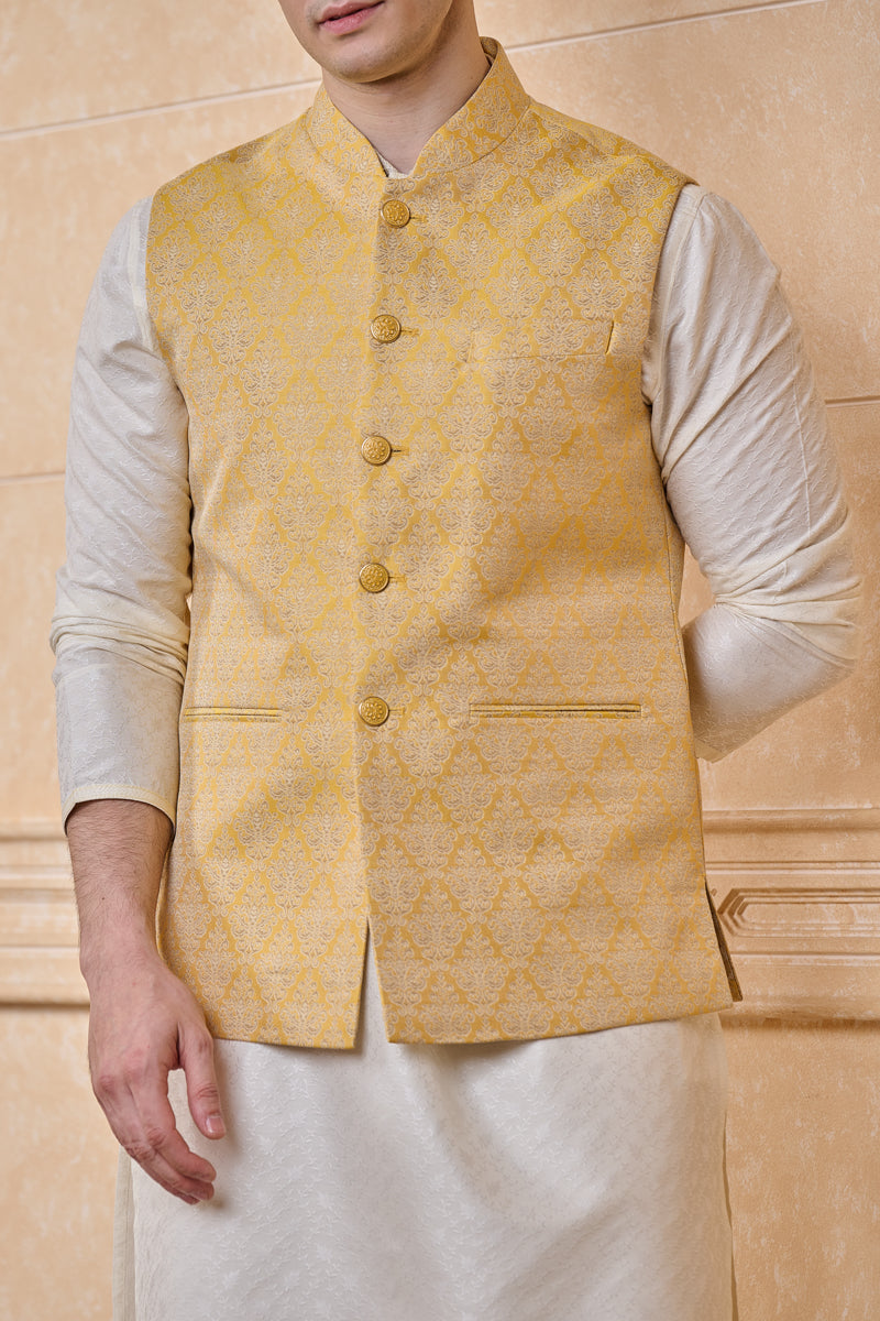 Yellow Brocade Single Bundi