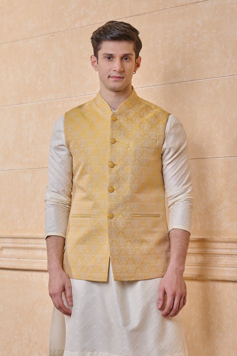 Yellow Brocade Single Bundi