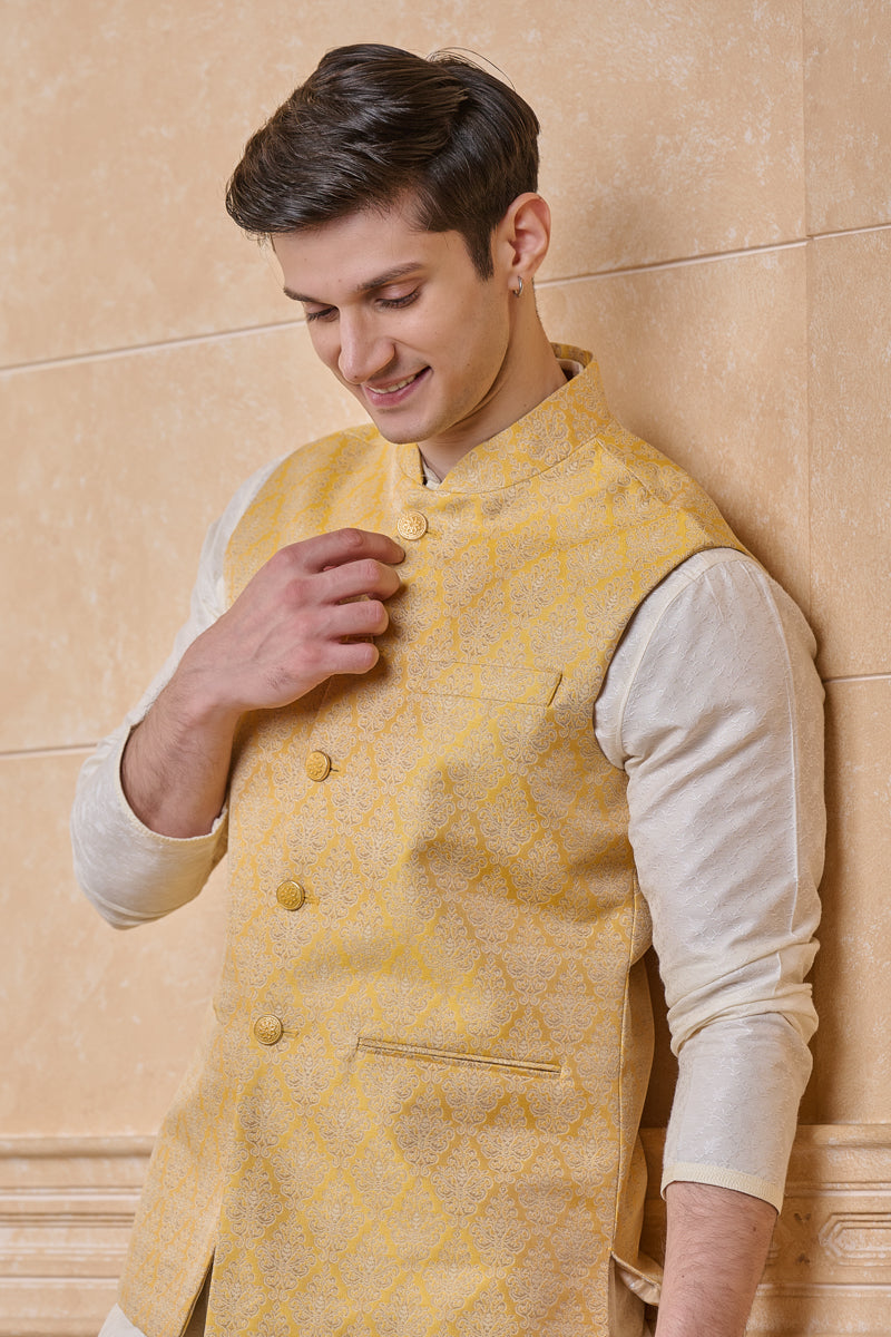 Yellow Brocade Single Bundi