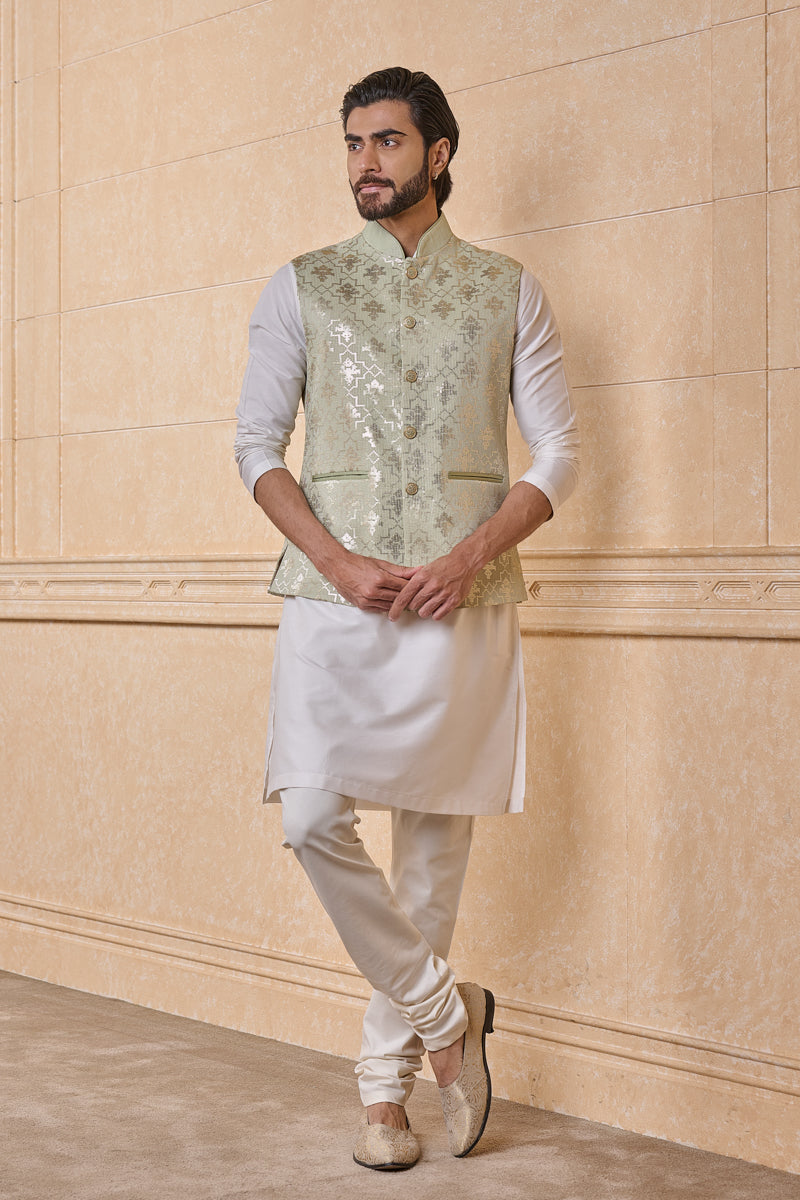 Light Green Georgette Embroidered Single Bundi