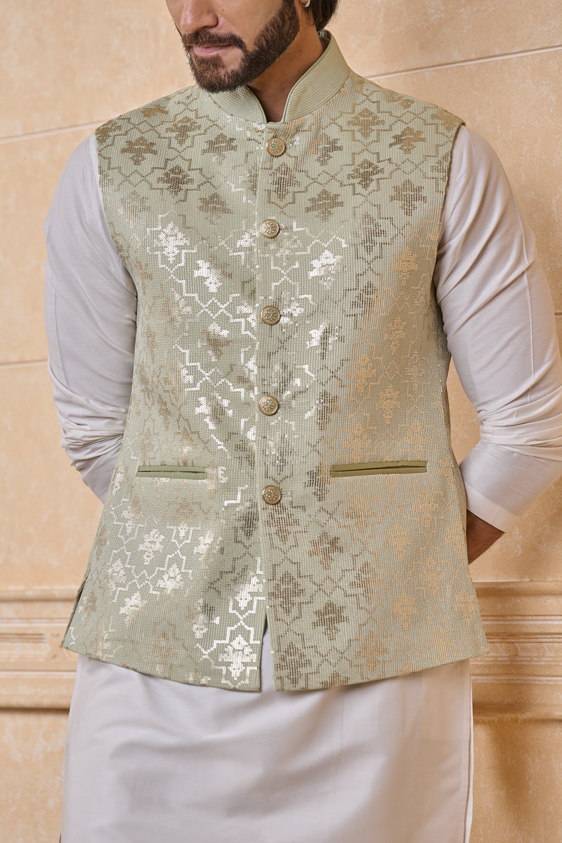 Light Green Georgette Embroidered Single Bundi
