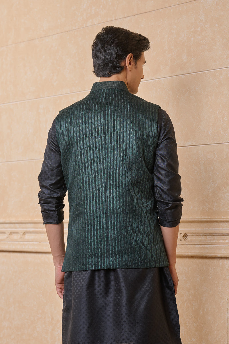 Dark Green Double Panelled Single Bundi