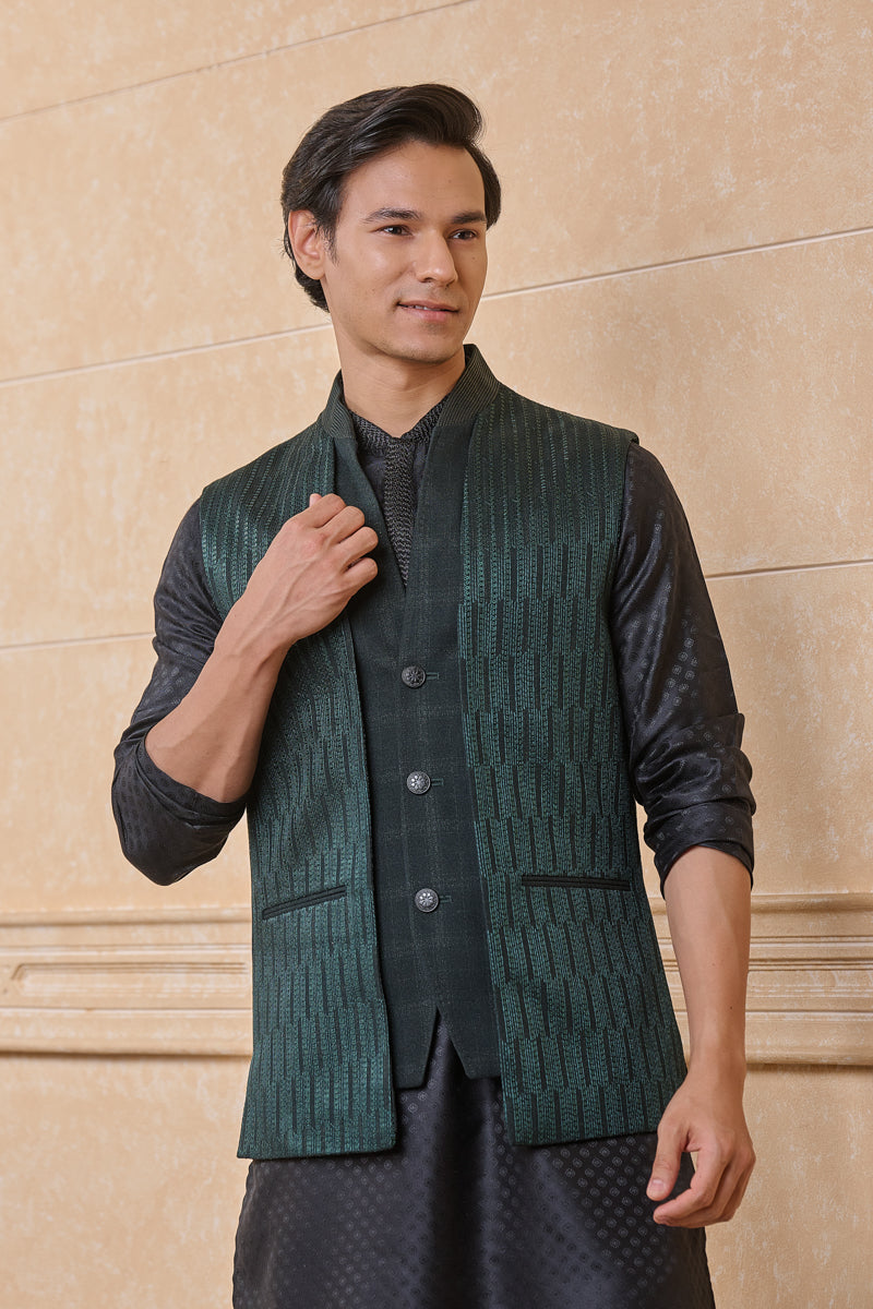 Dark Green Double Panelled Single Bundi