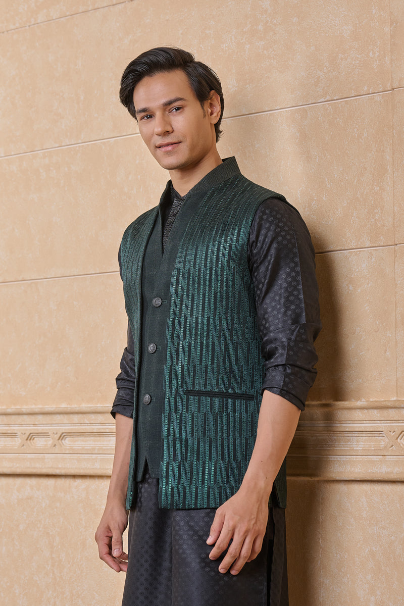Dark Green Double Panelled Single Bundi