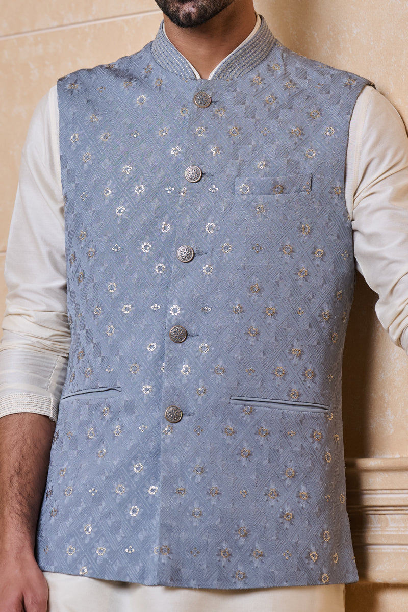 Medium Grey Georgette Embroidered Bundi