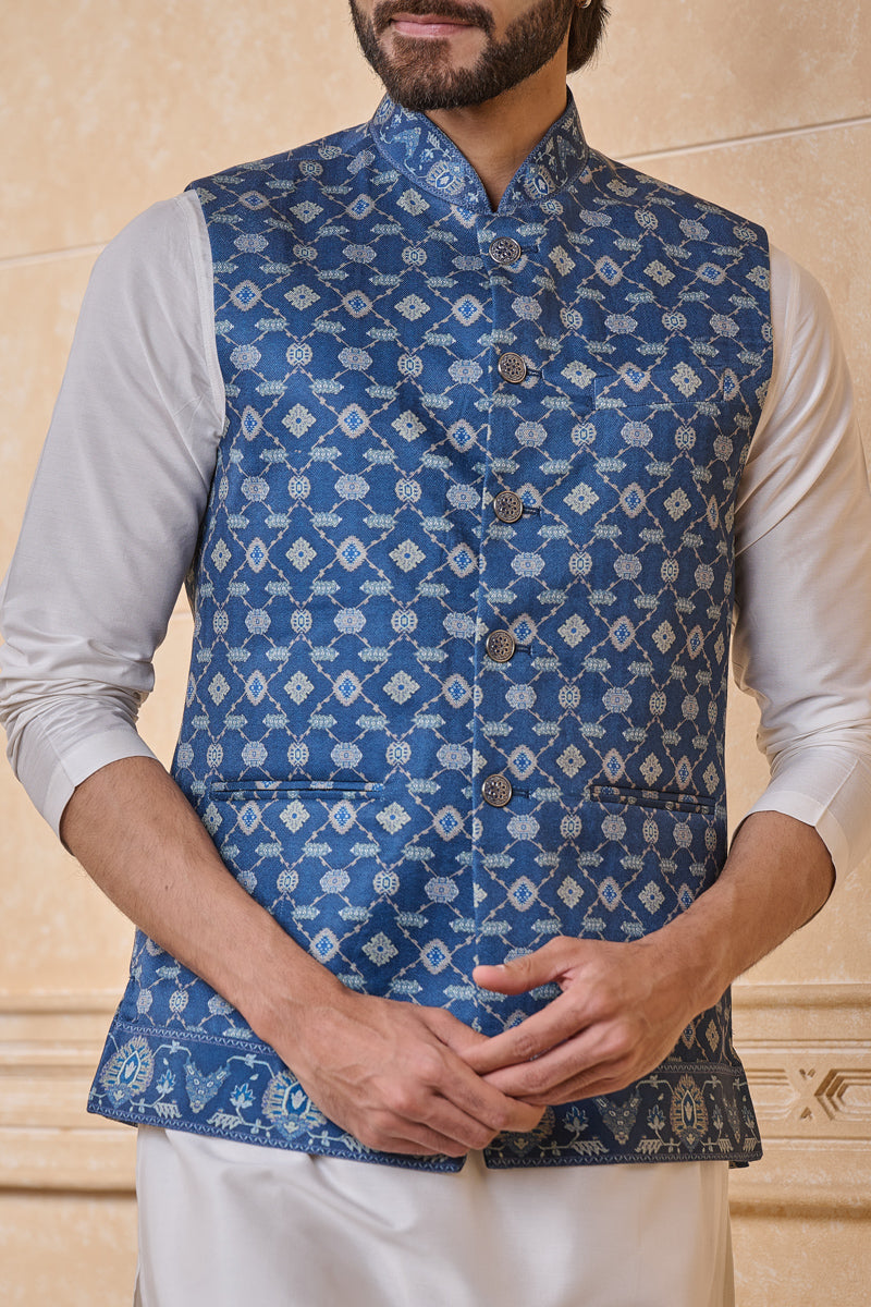 Navy Classic Printed Bundi