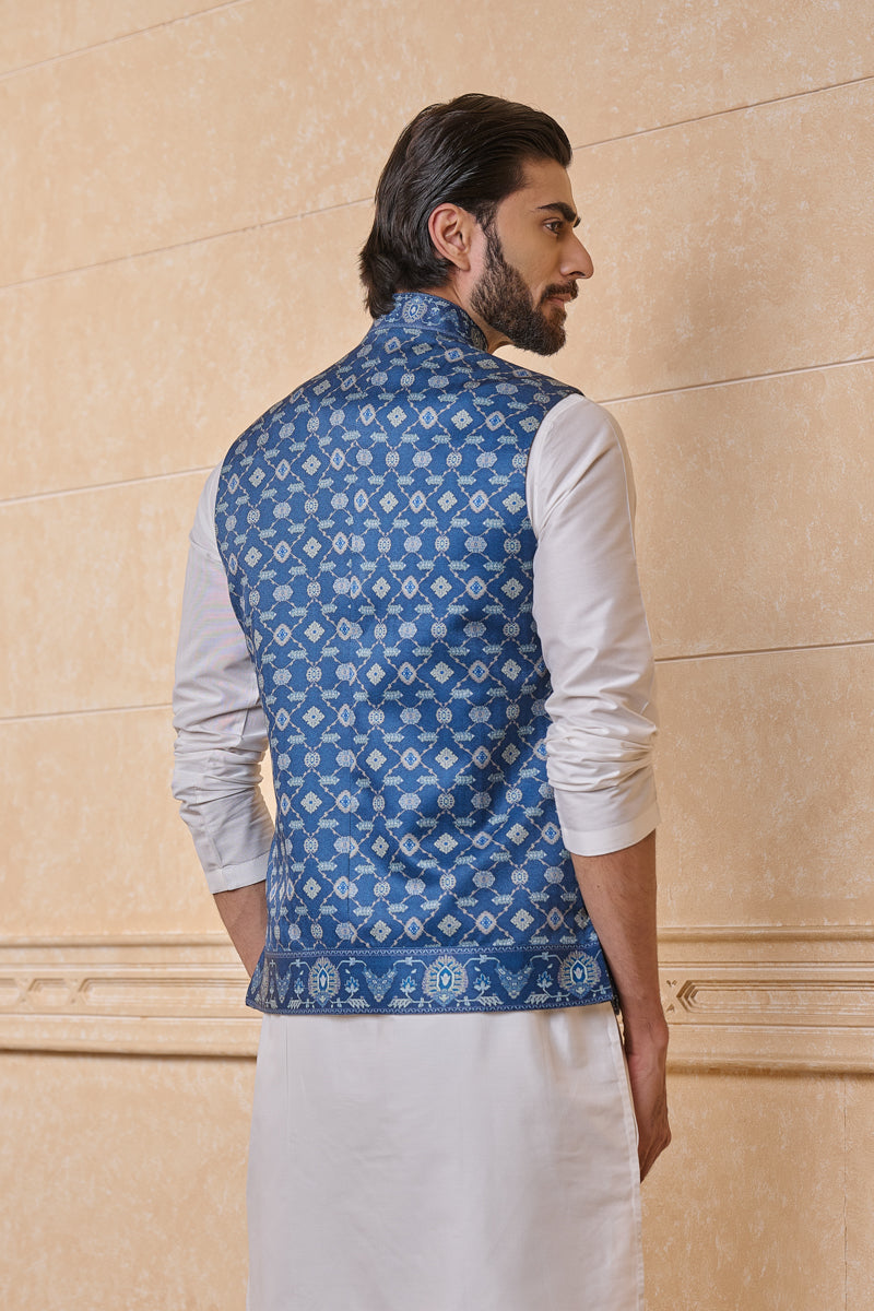 Navy Classic Printed Bundi