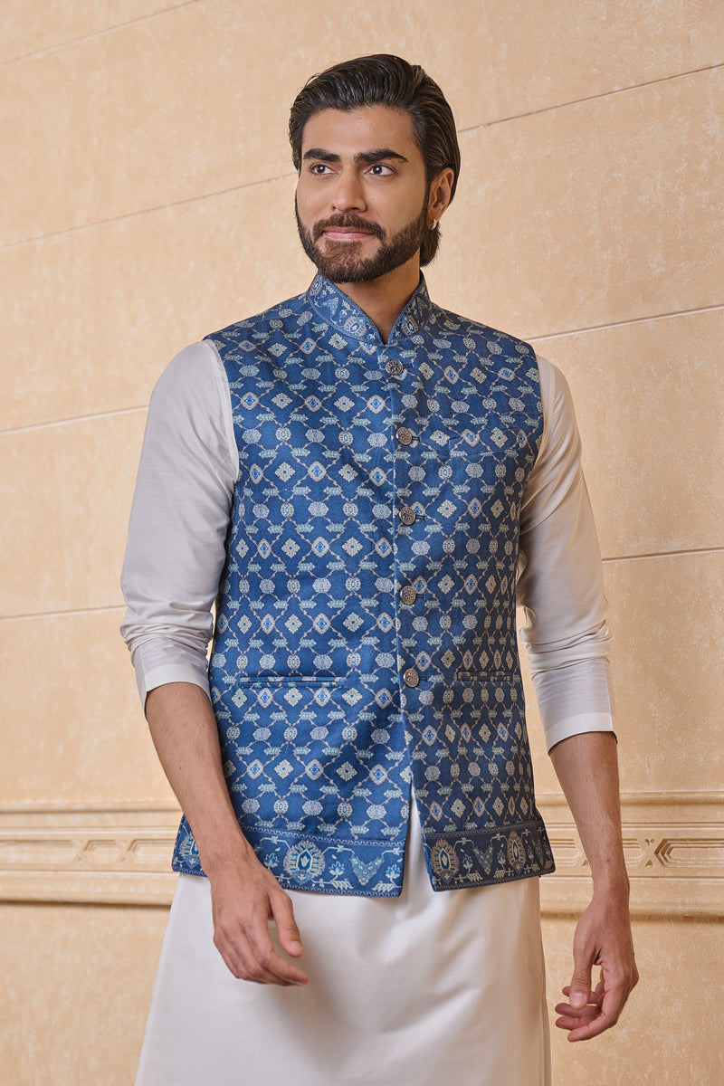 Navy Classic Printed Bundi