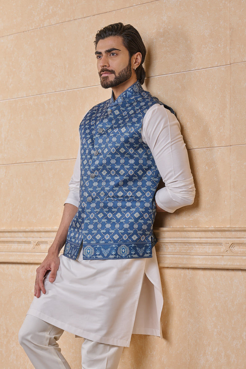 Navy Classic Printed Bundi