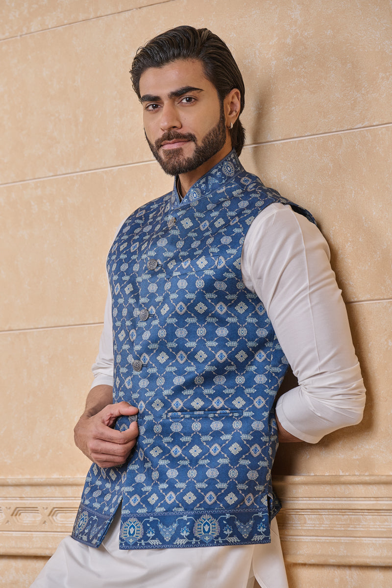 Navy Classic Printed Bundi