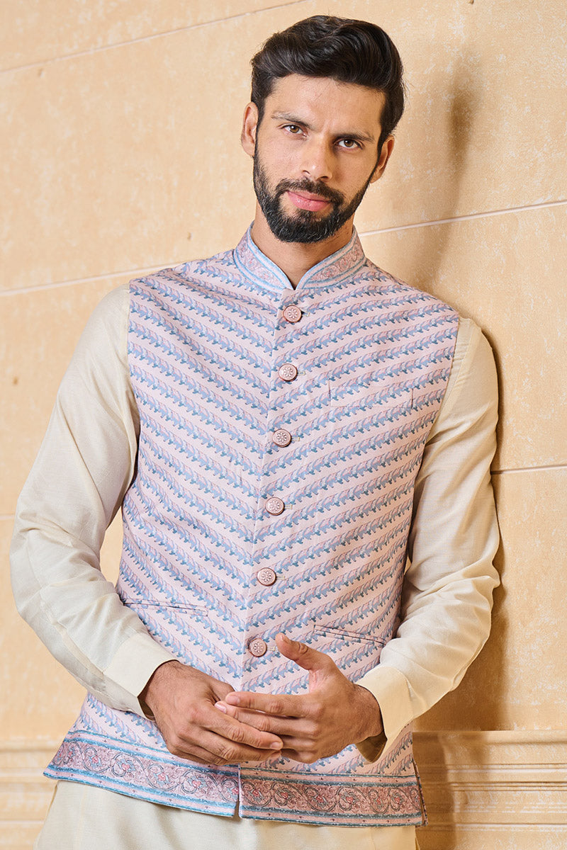 Pink and Blue Printed Bundi